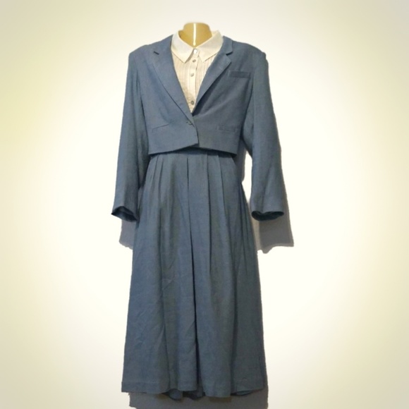 Vintage Dresses & Skirts - Vintage blue skirt suit with cropped jacket
